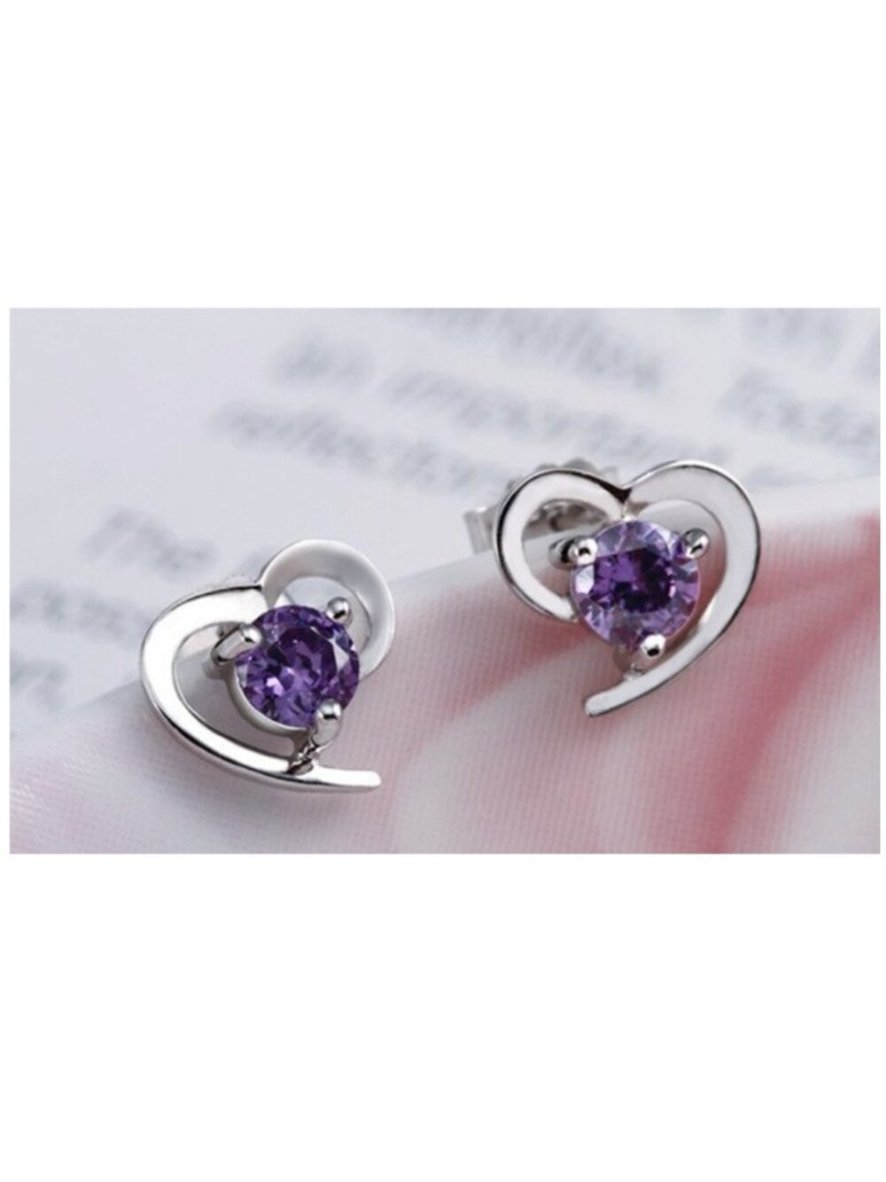 Heart Shaped Purple Cubic Zirconia Small Stud Earrings